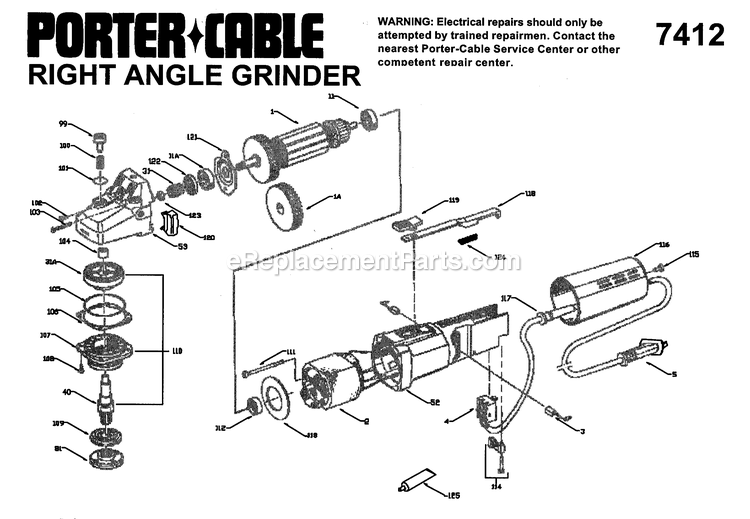 Porter Cable 7412 (Type 1) Grinder Power Tool Page A Diagram